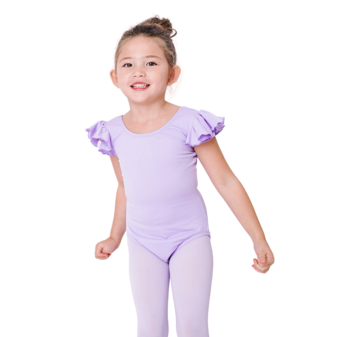 LilacPurpleBalletLeotardforGirls.png Lilac Purple Leotard with Flutter/Ruffle Short Sleeve for Toddler & Girls