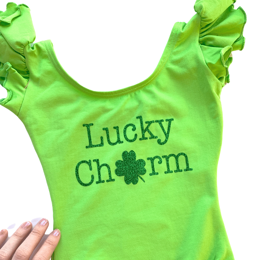 LuckyCharmDanceLeotardforGirls.png St. Patrick's Day Lucky Charm Ruffle Leotard