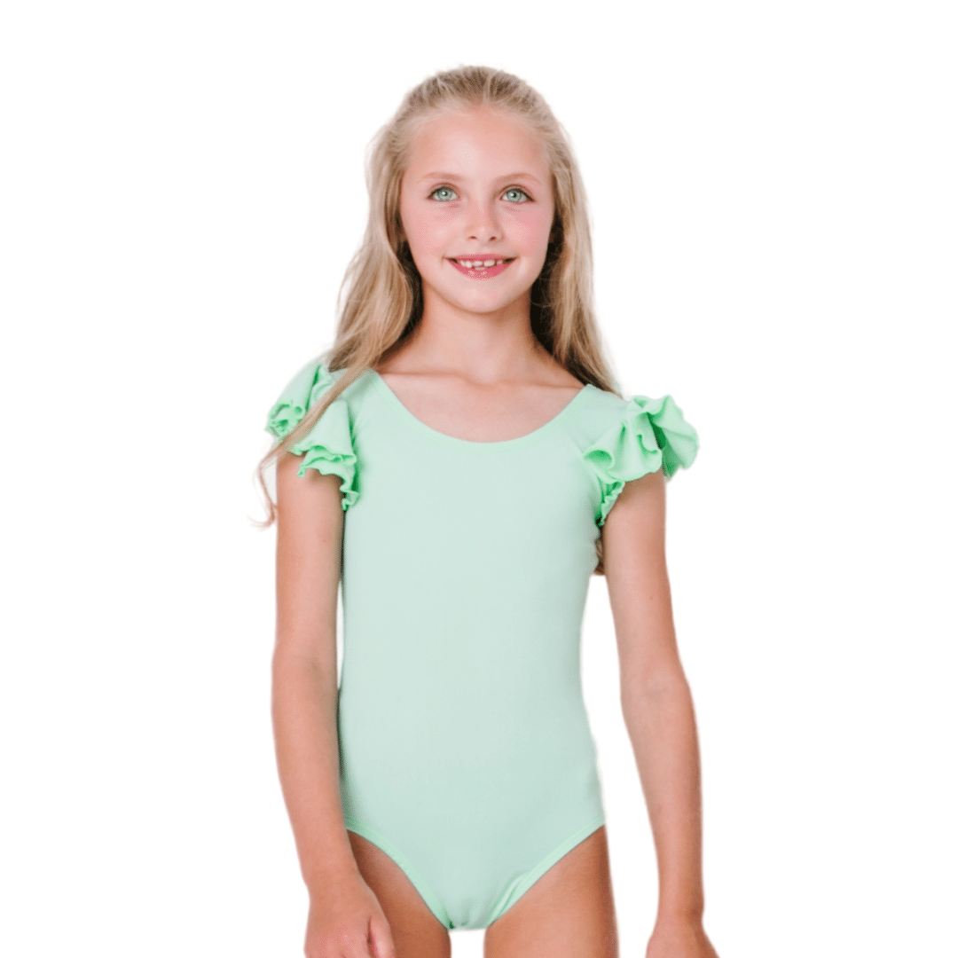 MintGreenBalletLeotard.png Mint Green Leotard with Flutter/Ruffle Short Sleeve for Toddler & Girls