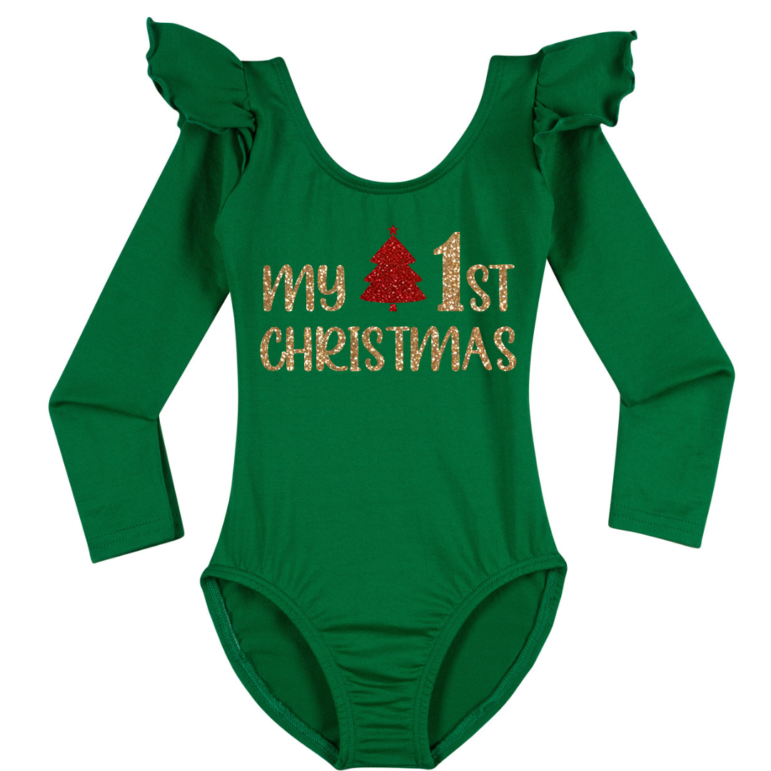 MyFirstChristmas-GreenRuffleLongSleeve.png My First Christmas Leotard