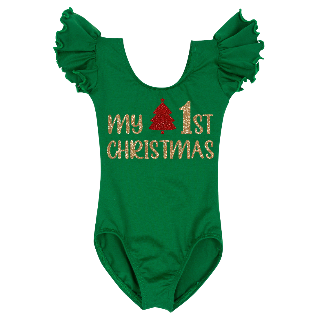 MyFirstChristmas-GreenShortRuffleSleeve.png My First Christmas Leotard