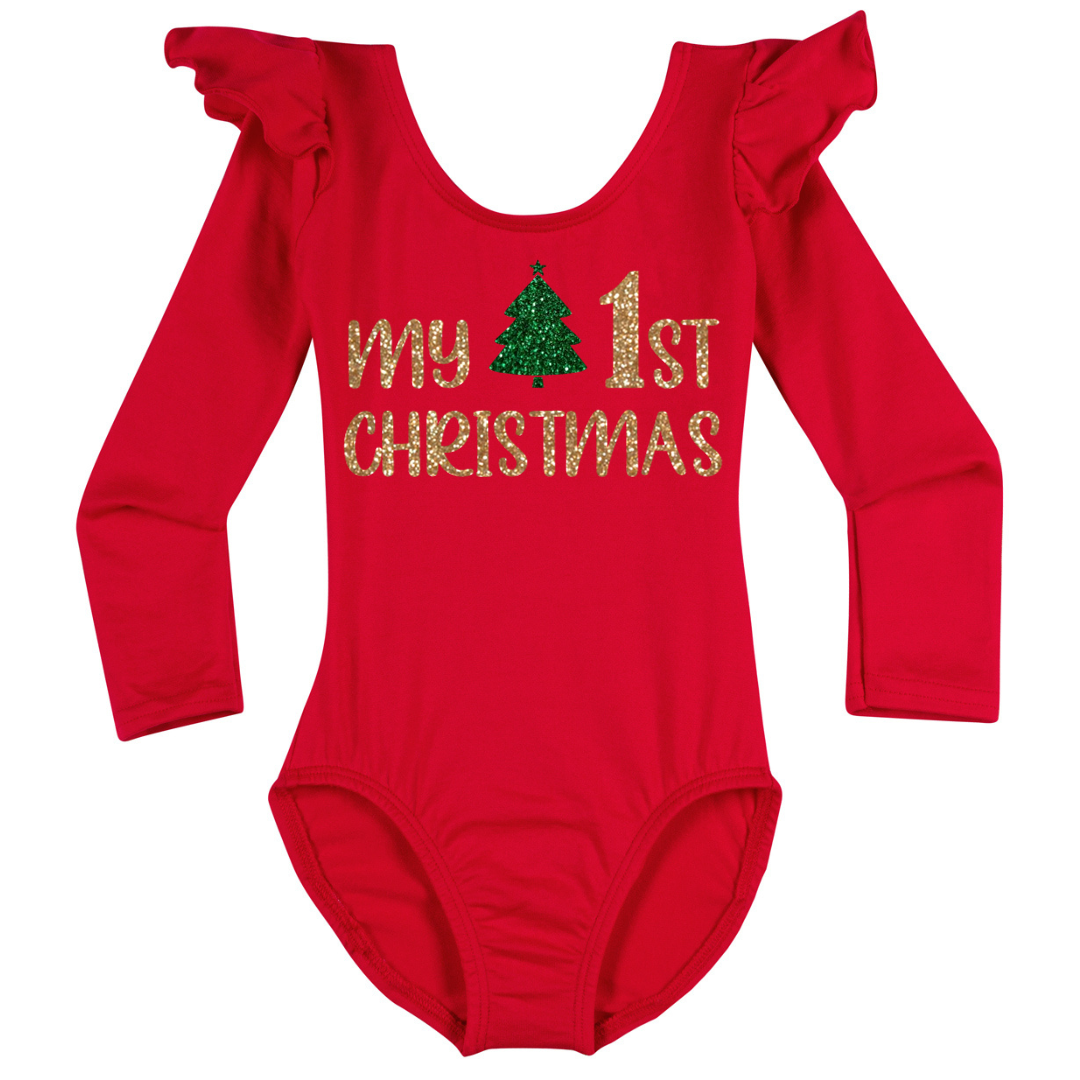 MyFirstChristmas-RedRuffleLongSleeve.png My First Christmas Leotard