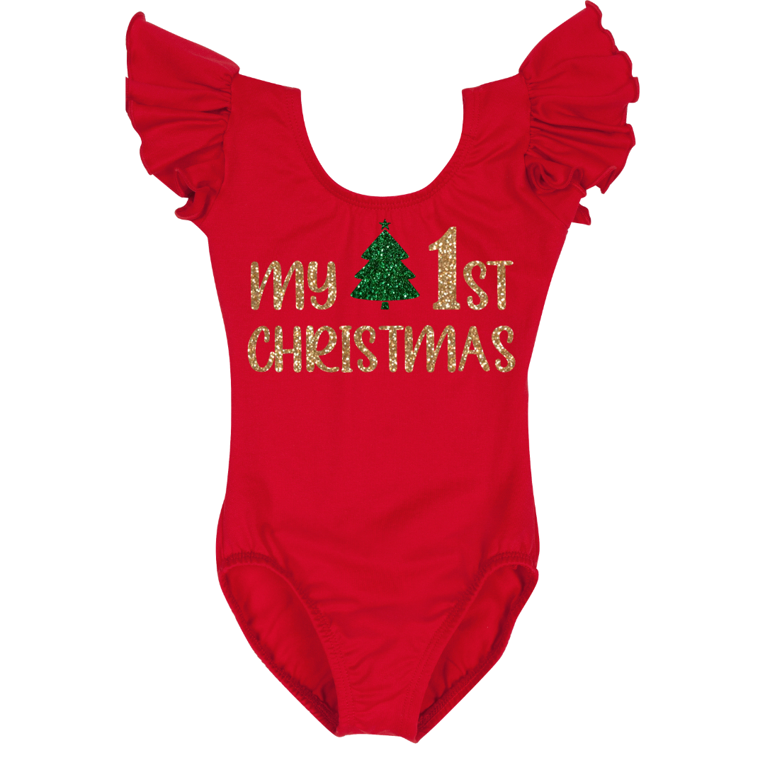 MyFirstChristmas-RedShortRuffleSleeve.png My First Christmas Leotard