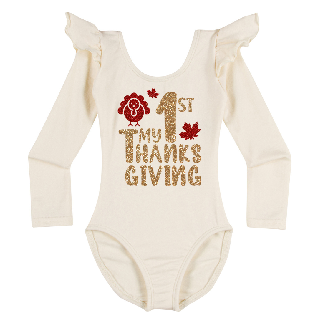 MyFirstThanksgiving-RLS-Ivory.png My First Thanksgiving | Baby, Toddler & Girls Leotard & Bodysuit