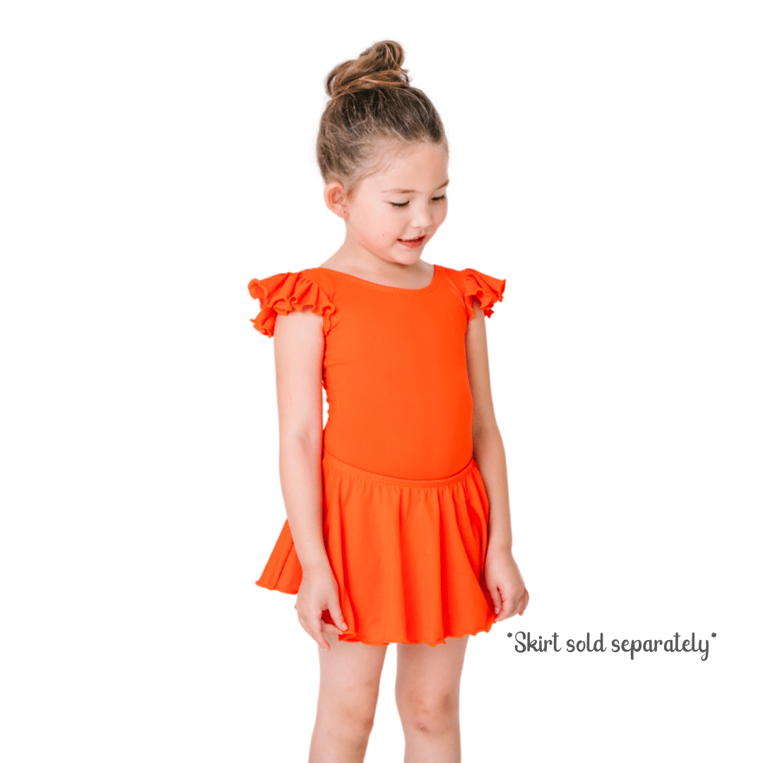OrangeChildren_sLeotard.png Orange Flutter Sleeve Leotard