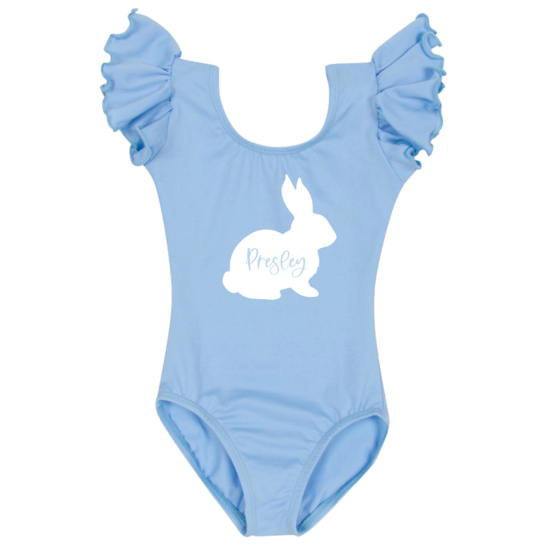 PersonalizedBunny3.png Little Cottontail Personalized Leotard with Flutter/Ruffle Short Sleeve for Toddler & Girls