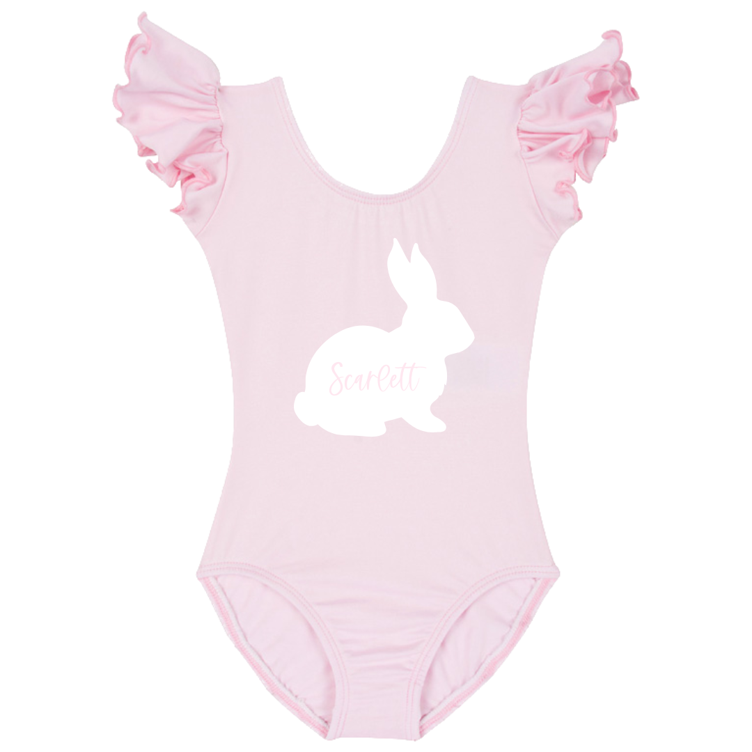 PersonalizedBunny4.png Little Cottontail Personalized Leotard with Flutter/Ruffle Short Sleeve for Toddler & Girls