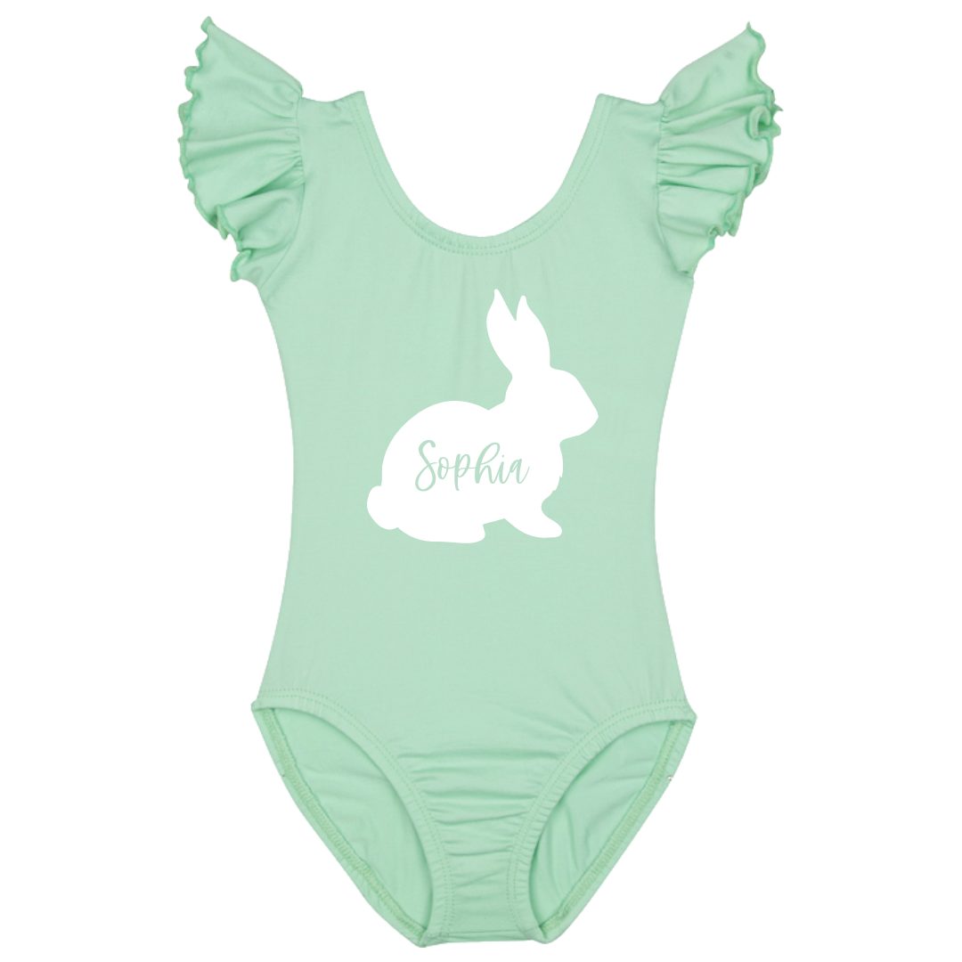 PersonalizedBunny5.png Little Cottontail Personalized Leotard with Flutter/Ruffle Short Sleeve for Toddler & Girls