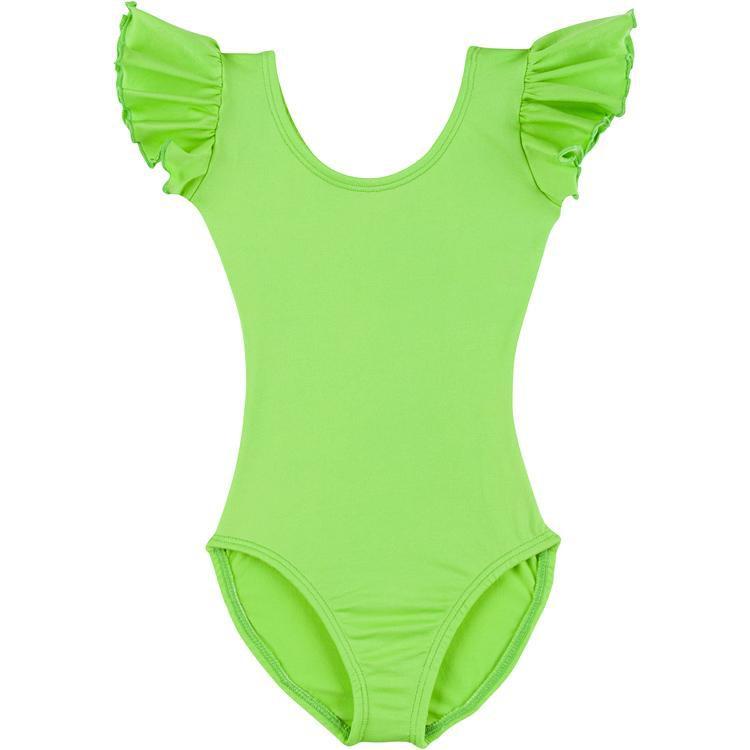 Photo12_750.jpg Lime Green Leotard with Flutter/Ruffle Short Sleeve for Toddler & Girls