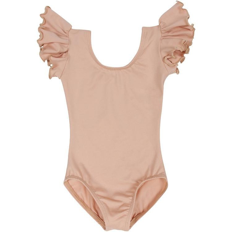 Photo12_zoom.jpg Nude/Beige Leotard with Flutter/Ruffle Short Sleeve for Toddler & Girls