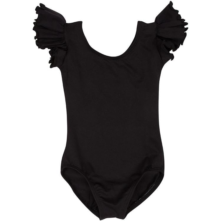 Photo15_zoom.jpg Black Leotard with Flutter/Ruffle Short Sleeve for Toddler & Girls