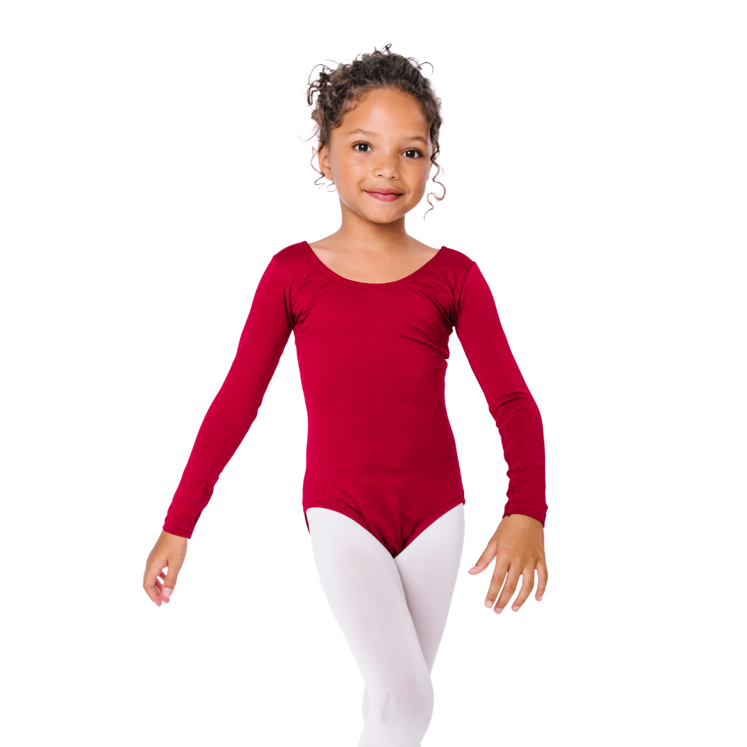 ToddlerandGirlsBurgundyRedDanceLeotard.png Burgundy Girls Classic Long Sleeve Ballet Dance Leotard