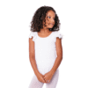 WhiteDanceBodysuitandLeotardforGirls.png White Lined Leotard with Flutter/Ruffle Short Sleeve for Toddlers & Girls