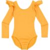 goldrufflelongsleeveleotard.jpg Gold Yellow Dance Leotard with Ruffle Long Sleeves