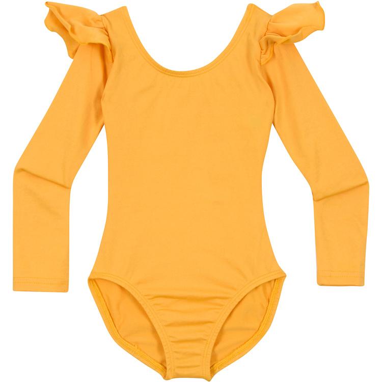 goldrufflelongsleeveleotard.jpg Gold Yellow Dance Leotard with Ruffle Long Sleeves