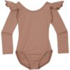 suntanrufflelongsleeveleotard.jpg Suntan Long Sleeve Ruffle Leotard for Toddler and Girls